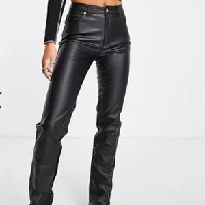 ASOS DESIGN Tall 90's straight leg leather look pant in black size 14